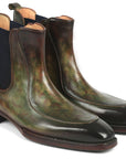 Paul Parkman Men's Green Handpainted Chelsea Boots Goodyear Welted (ID