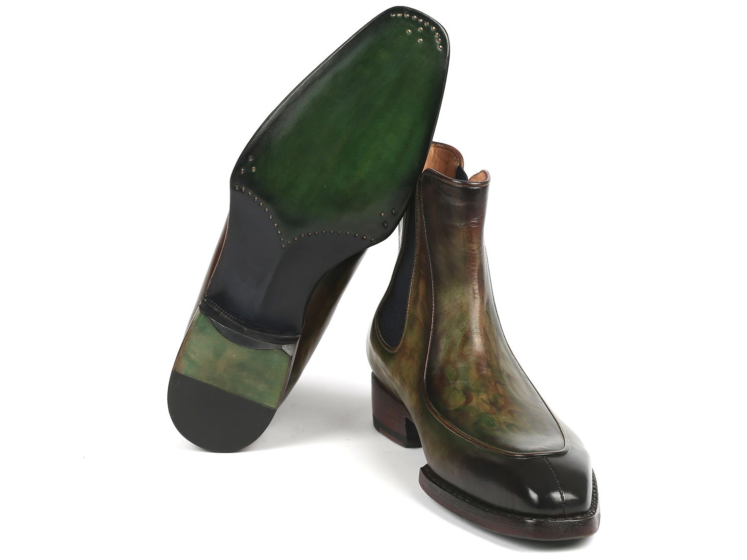 Paul Parkman Men's Green Handpainted Chelsea Boots Goodyear Welted (ID