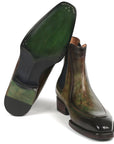 Paul Parkman Men's Green Handpainted Chelsea Boots Goodyear Welted (ID