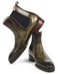 Paul Parkman Men's Green Handpainted Chelsea Boots Goodyear Welted (ID