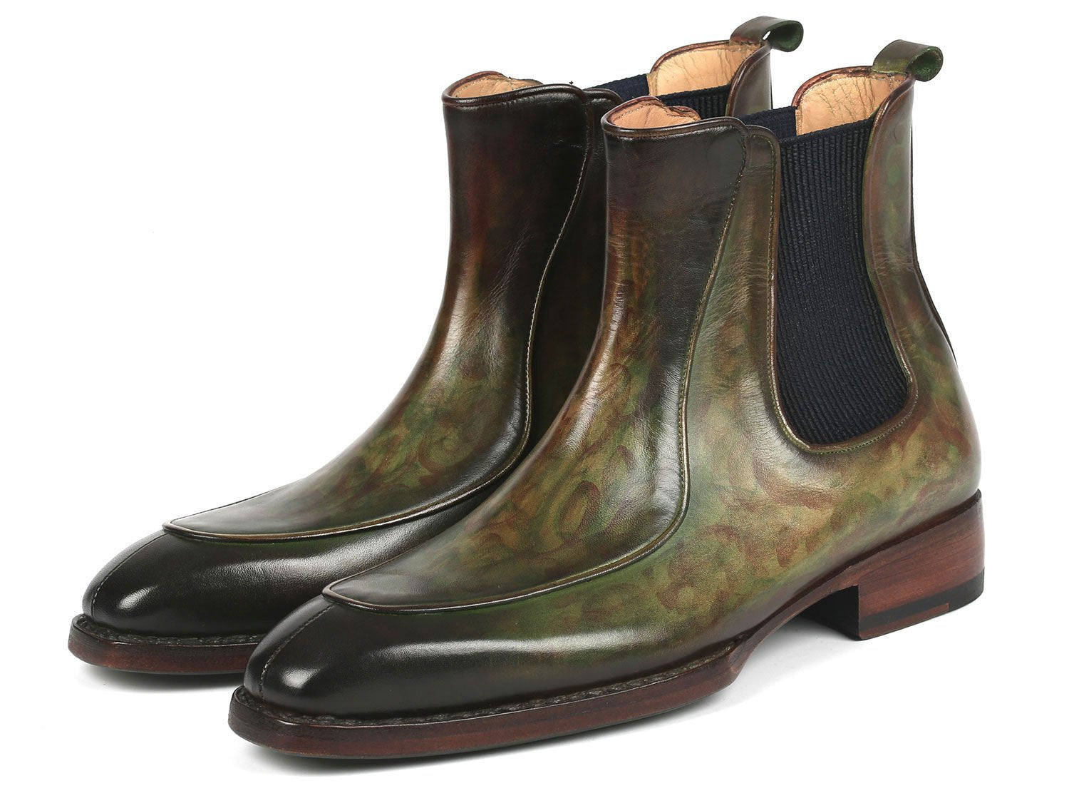 Paul Parkman Men's Green Handpainted Chelsea Boots Goodyear Welted (ID