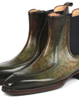 Paul Parkman Men's Green Handpainted Chelsea Boots Goodyear Welted (ID