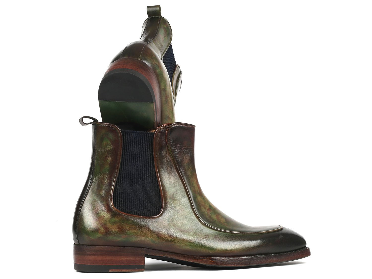 Paul Parkman Men's Green Handpainted Chelsea Boots Goodyear Welted (ID