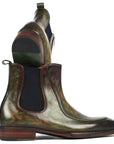 Paul Parkman Men's Green Handpainted Chelsea Boots Goodyear Welted (ID