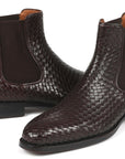 Paul Parkman Chocolate Brown Woven Leather Chelsea Boots (ID