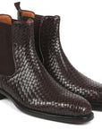 Paul Parkman Chocolate Brown Woven Leather Chelsea Boots (ID