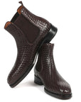 Paul Parkman Chocolate Brown Woven Leather Chelsea Boots (ID