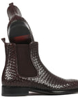 Paul Parkman Chocolate Brown Woven Leather Chelsea Boots (ID