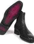 Paul Parkman Black Woven Leather Chelsea Boots (ID