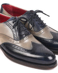 Paul Parkman Navy & Gray Wingtip Oxfords Goodyear Welted (ID