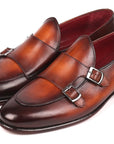 Paul Parkman Men's Brown Double Monkstrap Shoes (ID