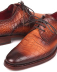 Paul Parkman Brown Crocodile Embossed Calfskin Goodyear Welted Derby Shoes (ID