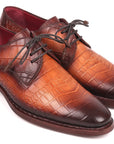 Paul Parkman Brown Crocodile Embossed Calfskin Goodyear Welted Derby Shoes (ID
