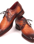 Paul Parkman Brown Crocodile Embossed Calfskin Goodyear Welted Derby Shoes (ID