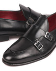 Paul Parkman Men's Black Double Monkstrap Shoes (ID