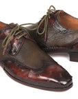 Paul Parkman Ostrich Skin Wingtip Derby Shoes Brown & Green (ID