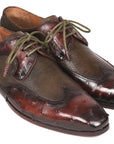 Paul Parkman Ostrich Skin Wingtip Derby Shoes Brown & Green (ID