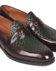 Paul Parkman Woven Leather Loafers Brown & Green (ID