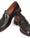 Paul Parkman Woven Leather Loafers Brown & Green (ID