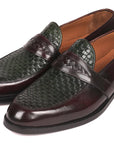 Paul Parkman Woven Leather Loafers Brown & Green (ID