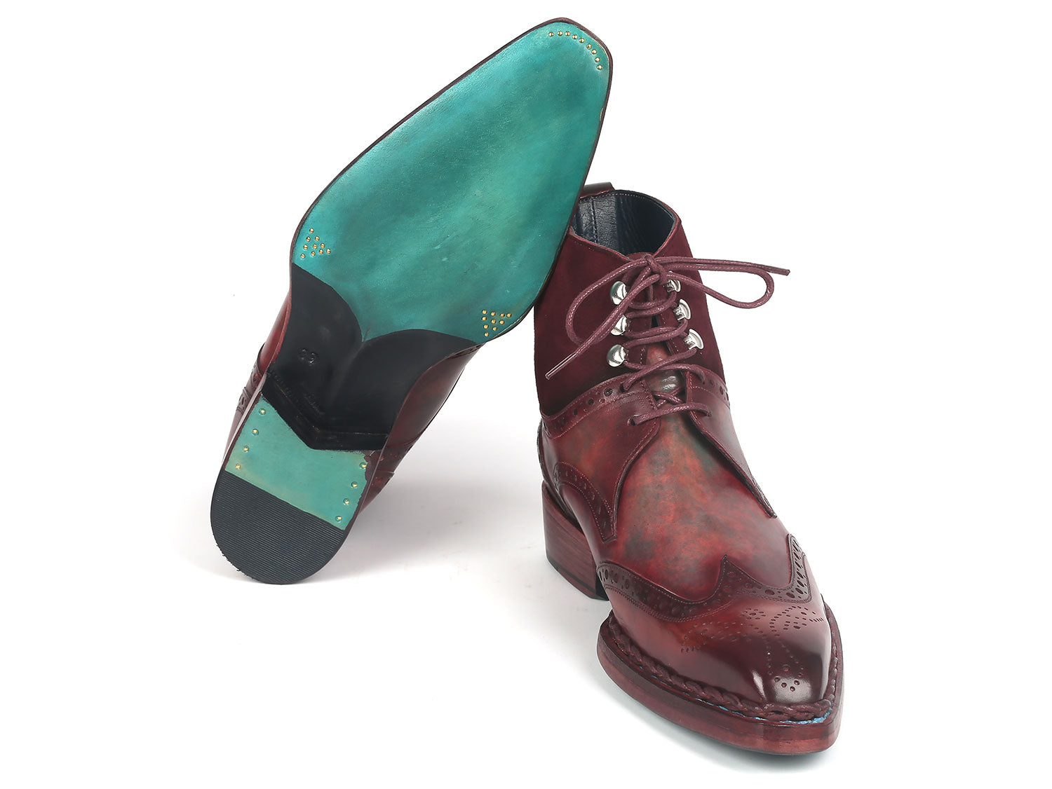 Paul Parkman Men's Norwegian Welted Wingtip Leather and Suede Boots (ID