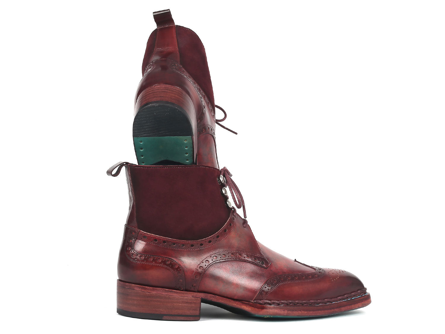 Paul Parkman Men's Norwegian Welted Wingtip Leather and Suede Boots (ID