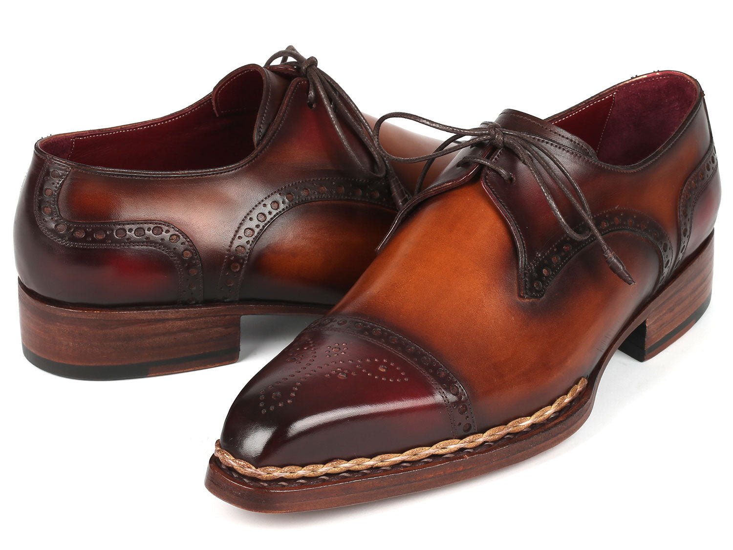 Paul Parkman Norwegian Welted Cap Toe Derby Shoes Bordeaux & Brown (ID