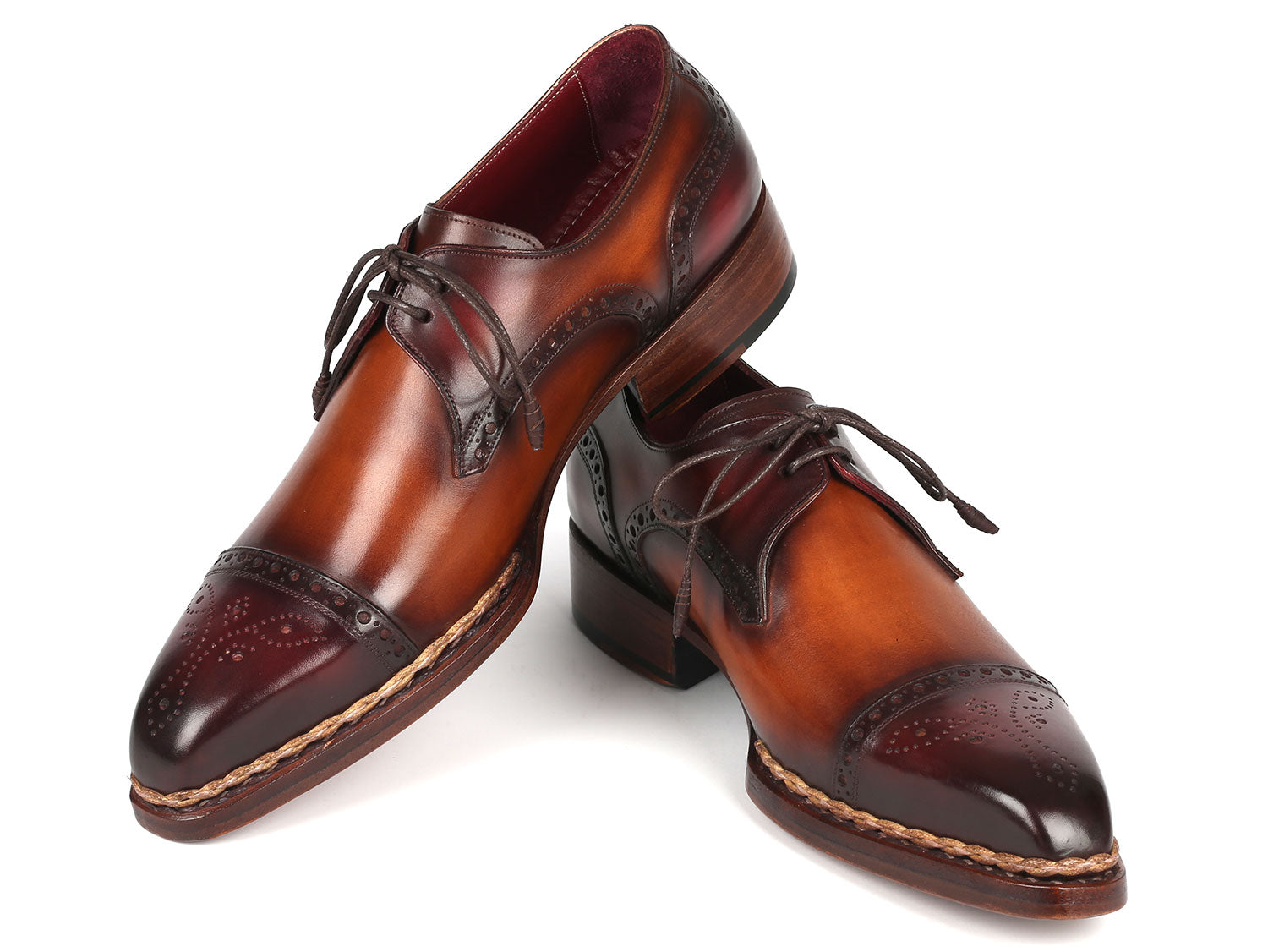 Paul Parkman Norwegian Welted Cap Toe Derby Shoes Bordeaux & Brown (ID