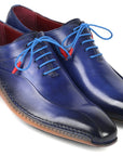 Paul Parkman Blue Leather Oxford Shoes Side Hand-Sewn (ID