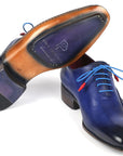 Paul Parkman Blue Leather Oxford Shoes Side Hand-Sewn (ID