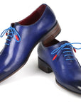 Paul Parkman Blue Leather Oxford Shoes Side Hand-Sewn (ID