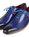 Paul Parkman Blue Leather Oxford Shoes Side Hand-Sewn (ID