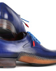 Paul Parkman Blue Leather Oxford Shoes Side Hand-Sewn (ID