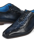 Paul Parkman Navy Croco Textured Leather Bicycle Toe Oxfords (ID