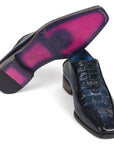 Paul Parkman Navy Croco Textured Leather Bicycle Toe Oxfords (ID