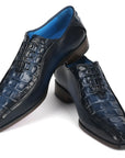 Paul Parkman Navy Croco Textured Leather Bicycle Toe Oxfords (ID