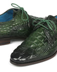 Paul Parkman Men's Green Croco Textured Leather Derby Shoes (ID