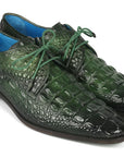 Paul Parkman Men's Green Croco Textured Leather Derby Shoes (ID