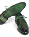 Paul Parkman Men's Green Croco Textured Leather Derby Shoes (ID