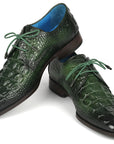 Paul Parkman Men's Green Croco Textured Leather Derby Shoes (ID