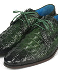 Paul Parkman Men's Green Croco Textured Leather Derby Shoes (ID