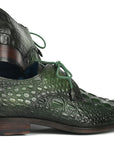 Paul Parkman Men's Green Croco Textured Leather Derby Shoes (ID