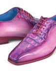 Paul Parkman Men's Purple Croco Textured Leather Bicycle Toe Oxfords (ID