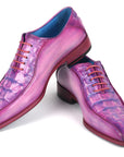 Paul Parkman Men's Purple Croco Textured Leather Bicycle Toe Oxfords (ID
