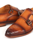 Paul Parkman Men's Studded Cap Toe Monkstraps Light Brown (ID