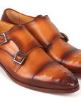 Paul Parkman Men's Studded Cap Toe Monkstraps Light Brown (ID