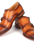 Paul Parkman Men's Studded Cap Toe Monkstraps Light Brown (ID