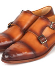 Paul Parkman Men's Studded Cap Toe Monkstraps Light Brown (ID