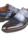 Paul Parkman Kiltie Monkstraps Blue & Brown (ID