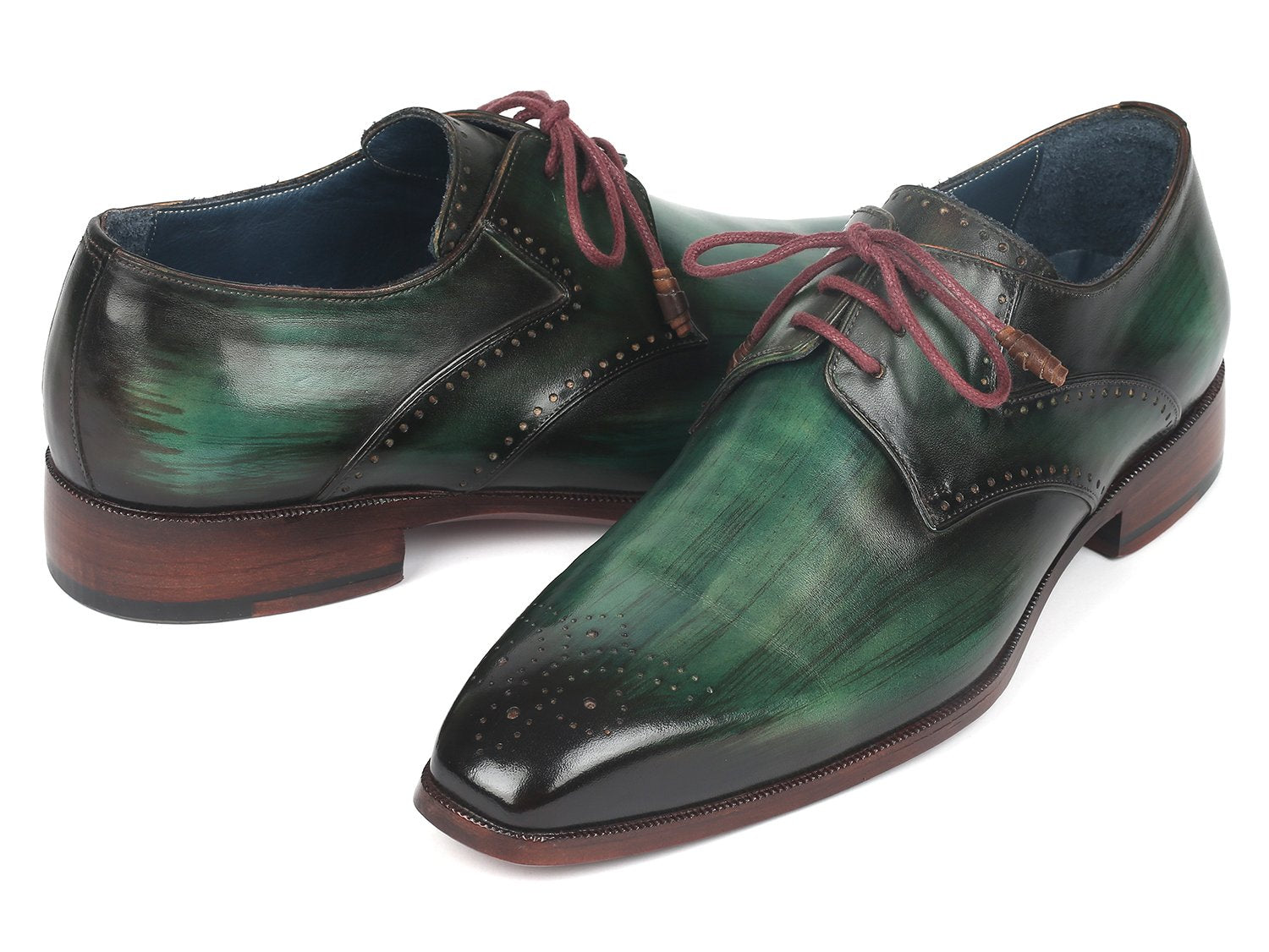 Paul Parkman Men's Green Medallion Toe Derby Shoes (ID